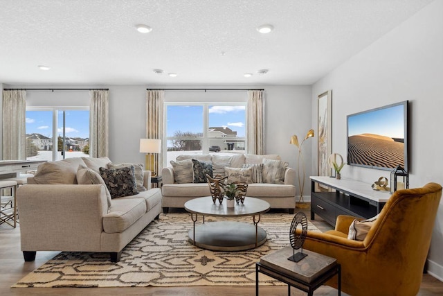 13647 Kaylemore Trl, Rosemount, MN 55068 - living area with plenty of natural light, wood finished floors, recessed lighting, and a textured ceiling