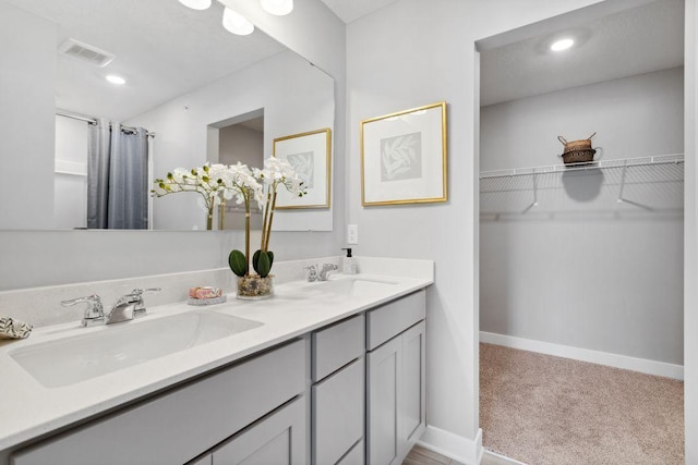13651 Kaylemore Trl, Rosemount, MN 55068 - bathroom with double vanity, a walk in closet, a shower with curtain, and recessed lighting