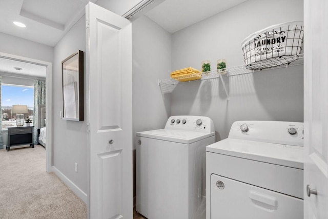 13651 Kaylemore Trl, Rosemount, MN 55068 - laundry room featuring separate washer and dryer, light colored carpet, and recessed lighting