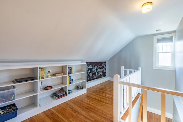 interior space featuring vaulted ceiling and light hardwood / wood-style flooring