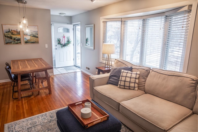 living room featuring plenty of natural light and wood-type flooring