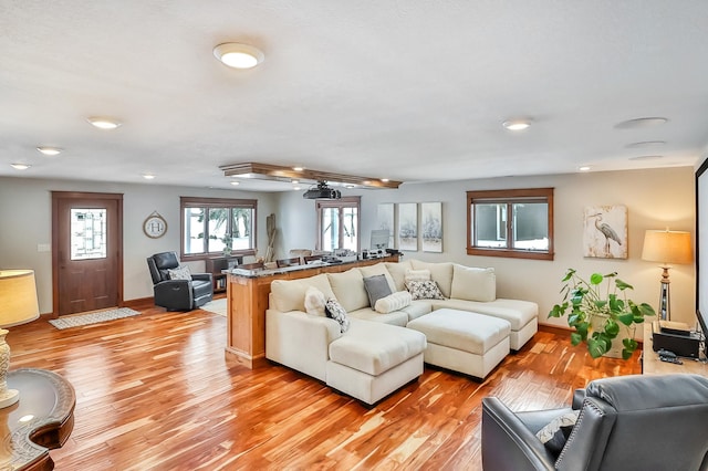 living room with light wood-type flooring