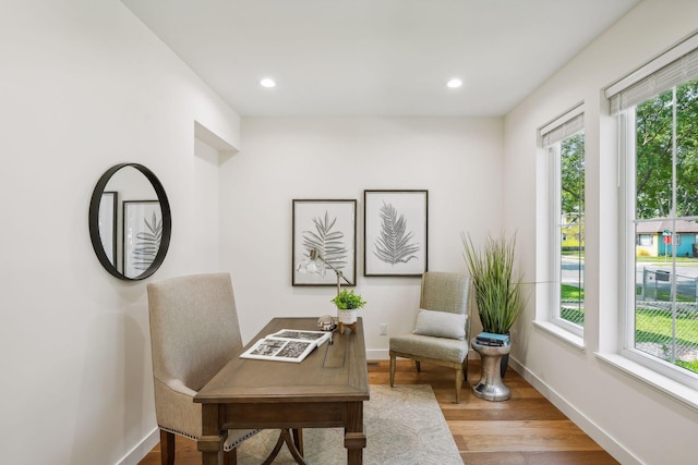 home office featuring light hardwood / wood-style floors