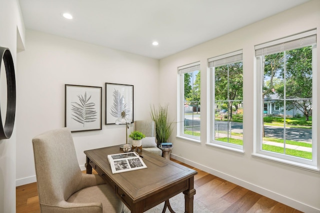 office with hardwood / wood-style floors and a wealth of natural light