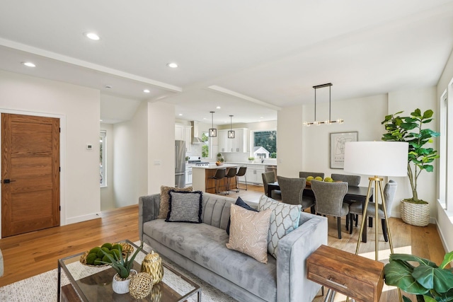 living room featuring light wood-type flooring