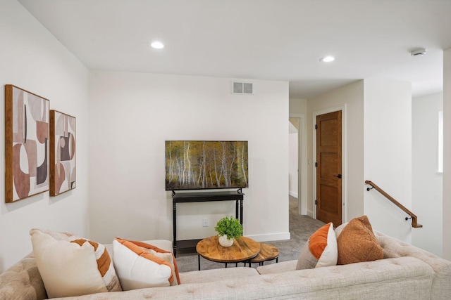 living room featuring carpet flooring