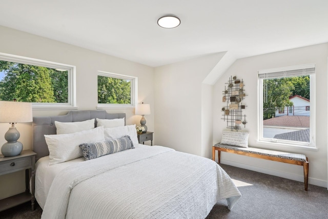 carpeted bedroom featuring multiple windows