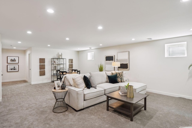 living room with light carpet