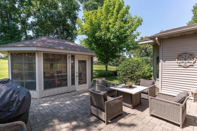 view of patio featuring grilling area and an outdoor hangout area