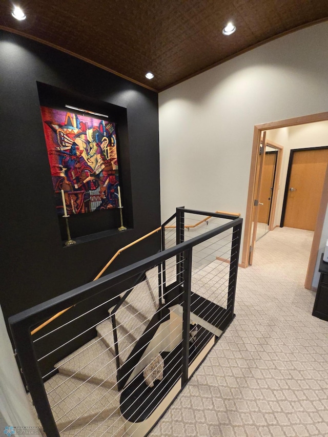 12 Broadway N Unit 206, Fargo, ND 58102 - hallway with an upstairs landing, light carpet, and recessed lighting