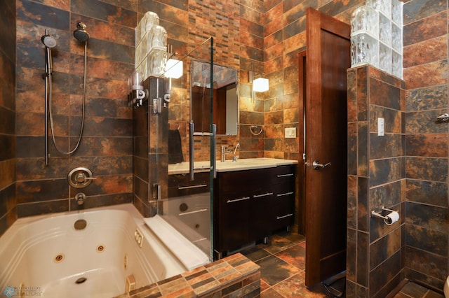 12 Broadway N Unit 206, Fargo, ND 58102 - full bath featuring tile walls, vanity, and a combined bath / shower with jetted tub