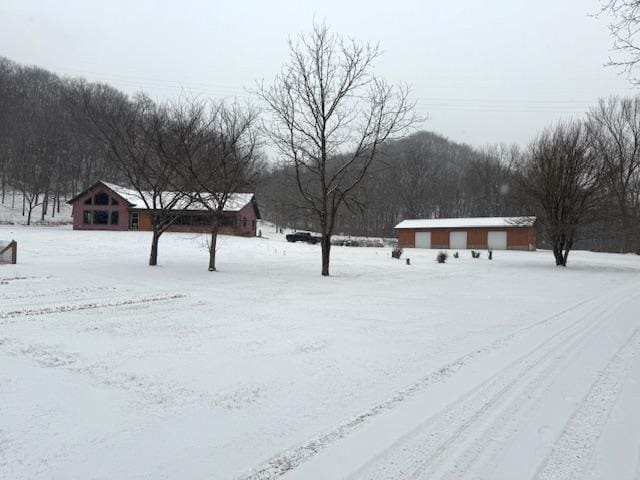 view of yard covered in snow