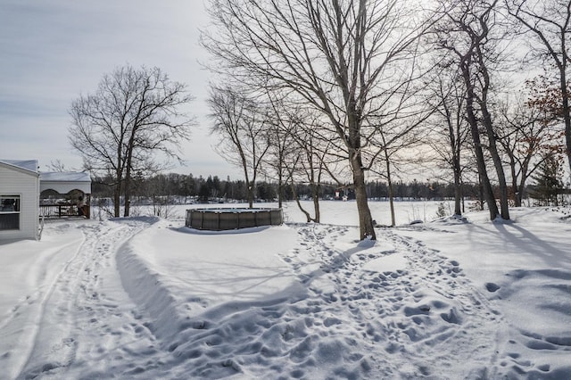 view of yard covered in snow