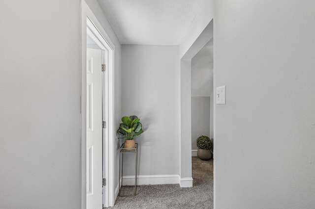 hallway featuring light carpet