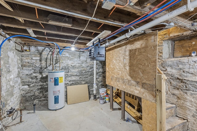 basement featuring electric water heater