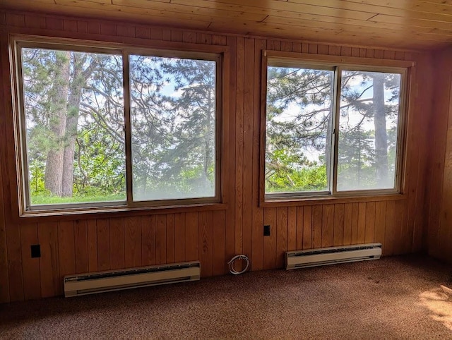 interior space featuring a baseboard radiator and wooden ceiling