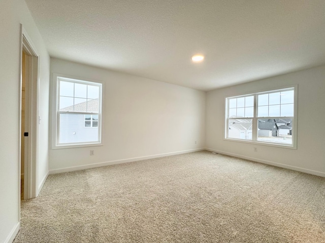 spare room featuring carpet and a textured ceiling