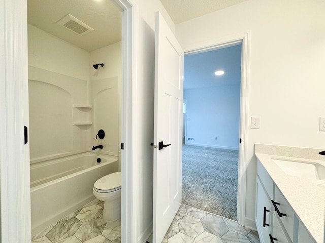 full bathroom featuring toilet, vanity, and shower / bathing tub combination