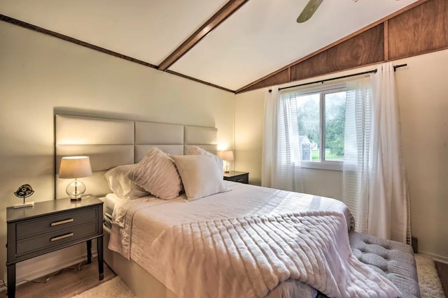 bedroom with vaulted ceiling and ceiling fan