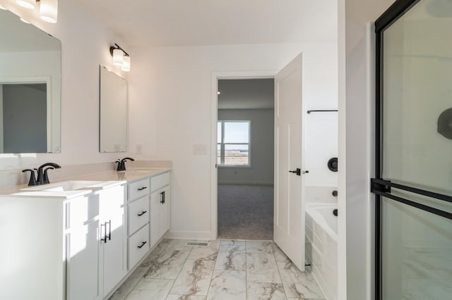 bathroom with vanity and a bathing tub