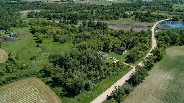 bird's eye view with a water view and a rural view