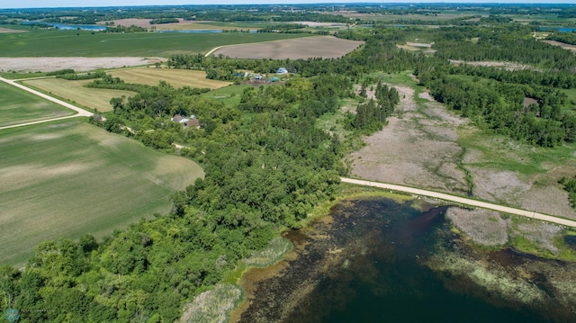 aerial view featuring a water view and a rural view