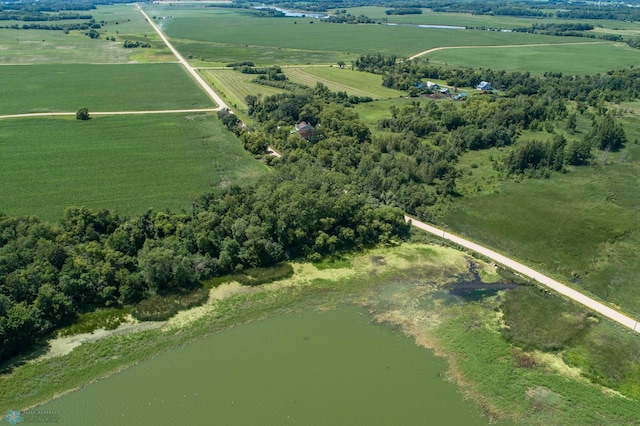 aerial view featuring a water view and a rural view