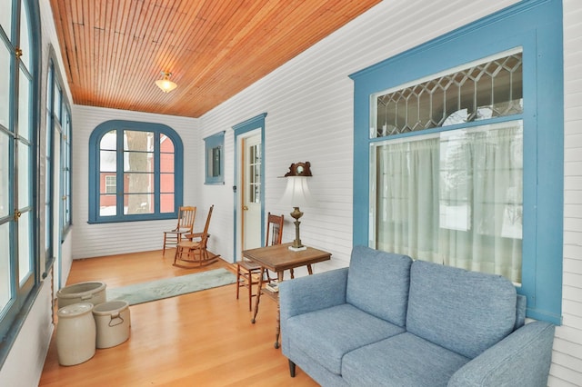 sunroom / solarium with wooden ceiling