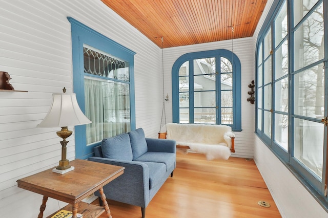 sunroom / solarium with wood ceiling