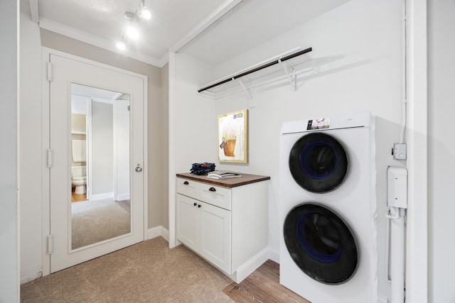 washroom featuring crown molding and light carpet