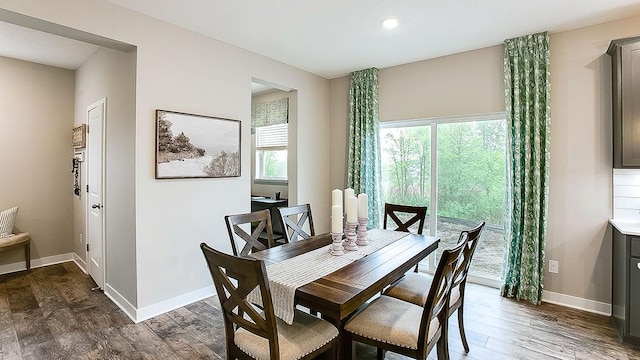 dining room with dark wood-type flooring