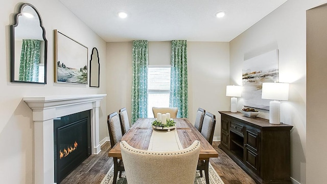 dining area with dark hardwood / wood-style flooring