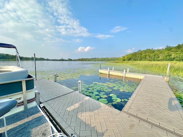 view of dock with a water view