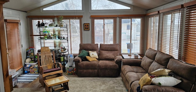 living room with vaulted ceiling