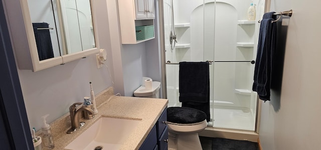 bathroom with vanity, toilet, and an enclosed shower