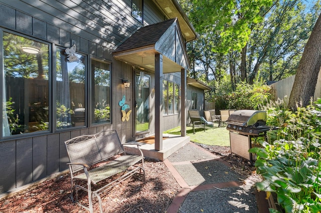 view of patio with area for grilling