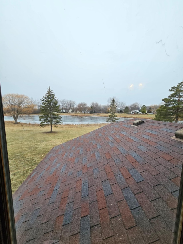 view of road with a water view