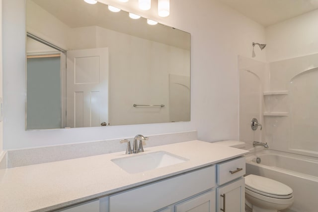 full bathroom with vanity, shower / bathtub combination, and toilet