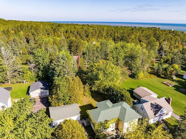 aerial view with a wooded view