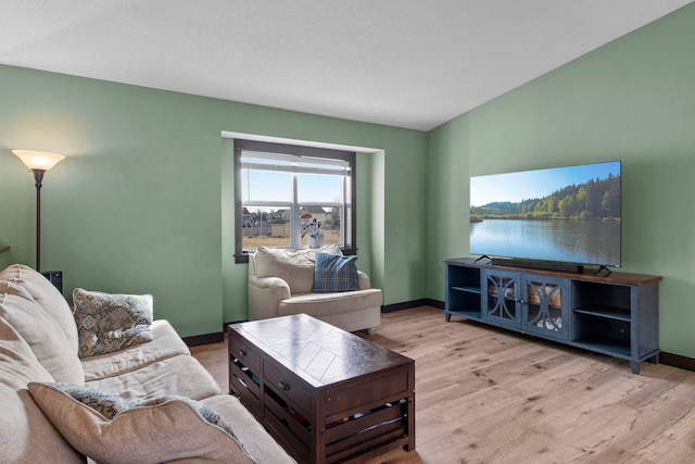 living room with baseboards and wood finished floors