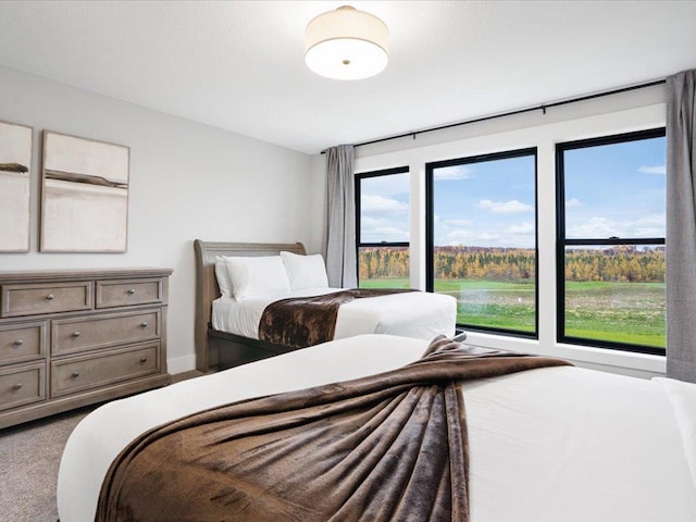 bedroom with light colored carpet