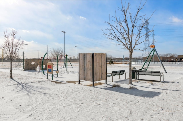 view of snow covered playground