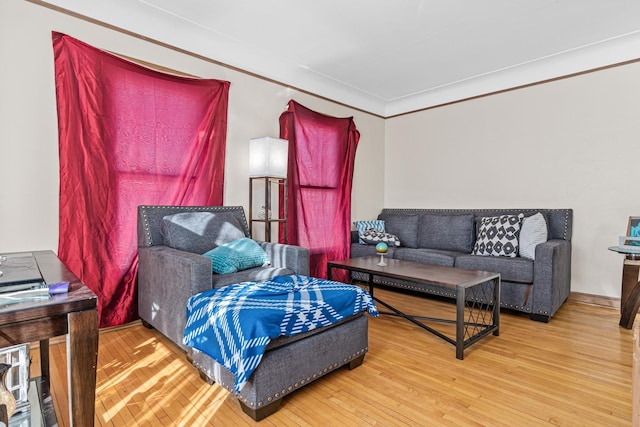 bedroom featuring crown molding and wood finished floors