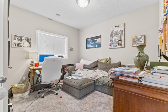 office featuring carpet flooring and a textured ceiling