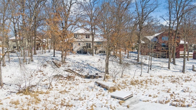 view of yard layered in snow