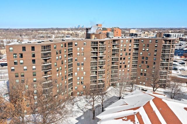 view of snow covered building