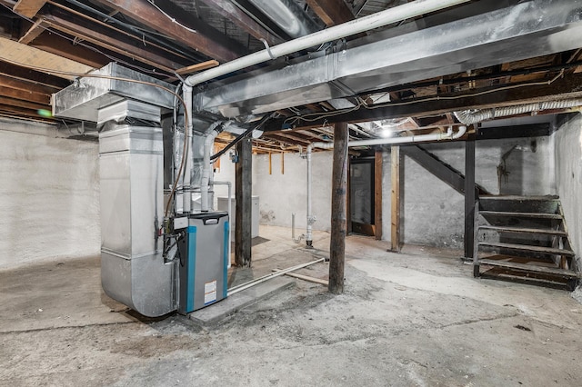 basement featuring heating unit