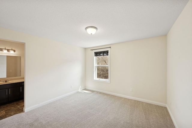 5270 Jewel Ln N, Plymouth, MN 55446 - unfurnished bedroom featuring a sink, carpet floors, ensuite bathroom, baseboards, and a textured ceiling