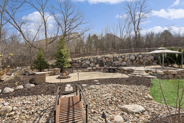 5270 Jewel Ln N, Plymouth, MN 55446 - view of yard featuring a fire pit, a gazebo, and a patio area