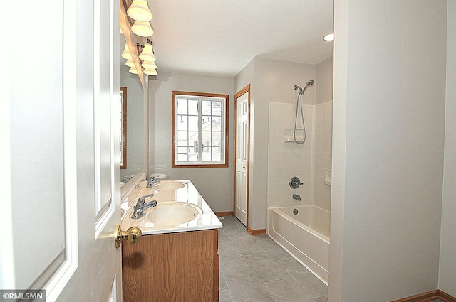 bathroom featuring tile patterned flooring, vanity, and shower / tub combination